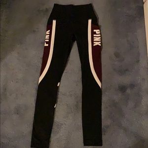 VsPink Black and Maroon Yoga Leggings